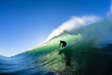 Surfing Surfer Tube Ride Ocean Wave Water Photo - obrazy, fototapety, plakaty