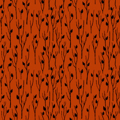 Seamless Botanical Pattern with Briar Branches in Asian Style.