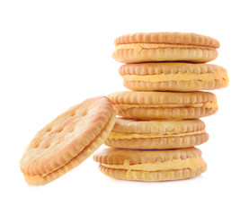 sandwich cookies with cream isolated on white background