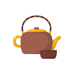 Obraz premium Vector cartoon teapot with cup