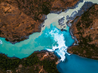 Aerial view of the confluence of the river of Baker (blue) and the river of Neff, Chile