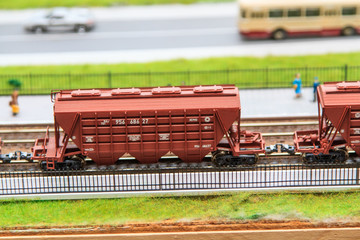 Train hobby model with railways, trees, grass and stations