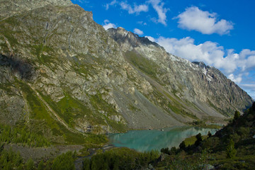 Beautifull valley with view to mountains and turquoise  lake