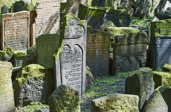 Tombstones on Old Jewish Cemetery in the Jewish Quarter in Prague.There are about 12000 tombstones presently visible. One of the most important Jewish monument