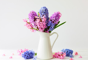 Lilac and pink hyacinths.