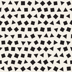 Seamless chaotic patterns. Randomly scattered geometric shapes. Abstract retro background design