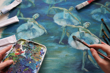 brush, palette, artist's hand, ballet Painting Acrylic and Full spectrum on Cardboard