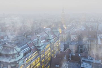 Smog nad miastem - Wrocław, zimowy widok na panoramę miasta  - obrazy, fototapety, plakaty