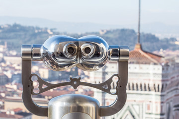 Tourist Coin Binocular viewer  with beautiful panorama view of Florence, Italy.