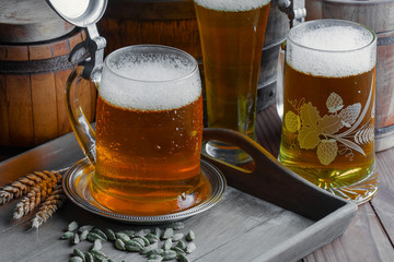 Light beer on an old background