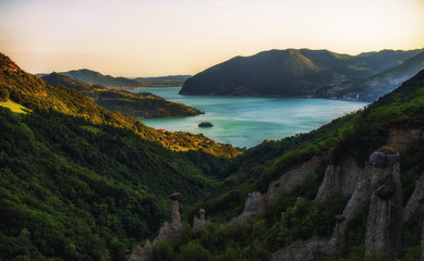Panoramic view on lake Iseo in Italy