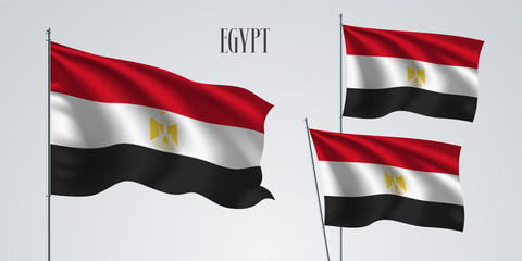 Egypt waving flag set of vector illustration