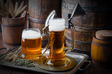 Light beer on an old background