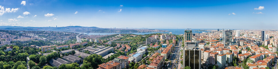 The view on Istambul, Bosporus and the bridge. Panorama