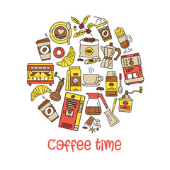 Coffee flat line icons. 