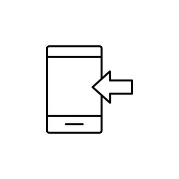 incoming call from smartphone line black vector icon