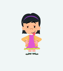 Asian girl in waiting attitude with funny expression.