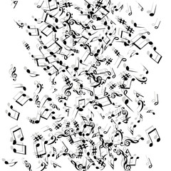 Vector Confetti Background Pattern. Element of design. Music Signs on a black Background