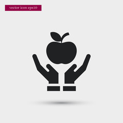Apple on hand icon simple education vector sign