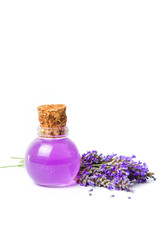 Obraz na płótnie Canvas Lavender oil and flower bouquet isolated