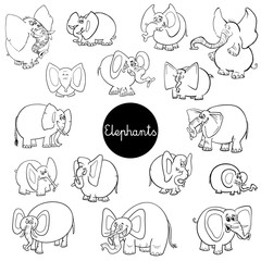 Fototapeta premium cartoon elephants animal characters set color book