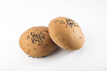 Food:Whole Wheat Bun Isolated on White Background Shot in Studio
