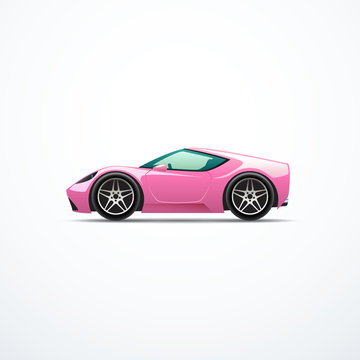 Vector pink cartoon sport car. Side view