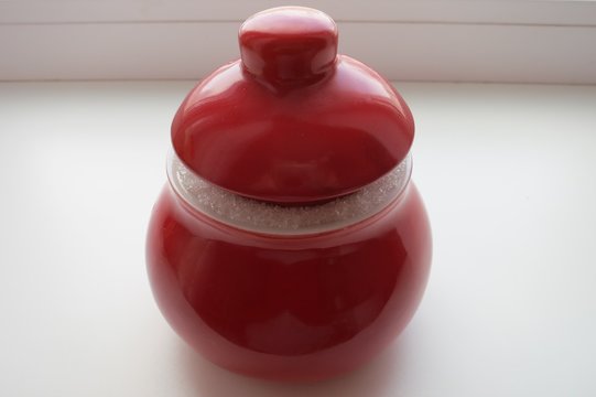 Sugar In Red Sugar Bowl