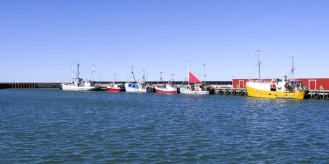Laesoe / Denmark: Fishing cutters moored at the pier in the fishing port of Oesterby Havn © torstengrieger
