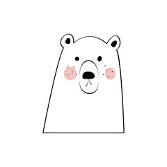 Cute card with hand drawn bear, bear head vector icon logo