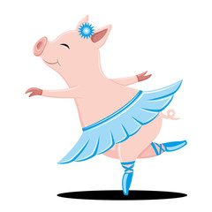 Pig dancing on a white background.