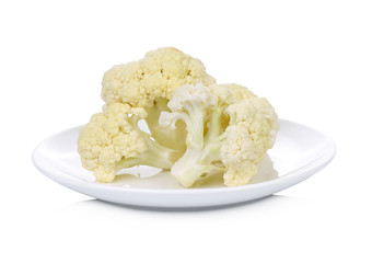 Cauliflower in white plate isolated on white background