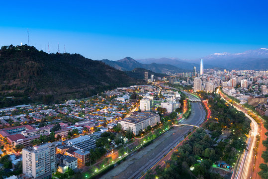 Panoramic view of Providencia and Las Condes districts and Bellavista Neighborhood, Santiago de Chile