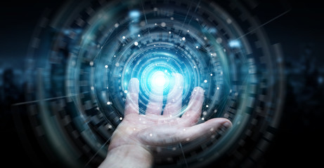 Businessman using digital network connection interface 3D rendering