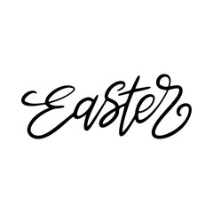 Easter lettering. Template vector hand drawn black on white background. Happy holiday postcard. Vector illustration
