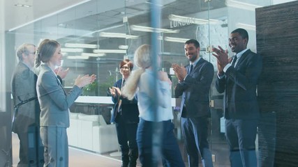Successful Businessman Got Promotion and Makes Celebratory Dance, His Colleagues Applaud and Ecnourage Him.