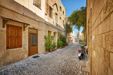 Beautiful cozy street of old Rhodes city