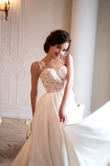 Fototapeta premium Beautiful bride in luxury dress. Beautiful young woman in wedding photosession