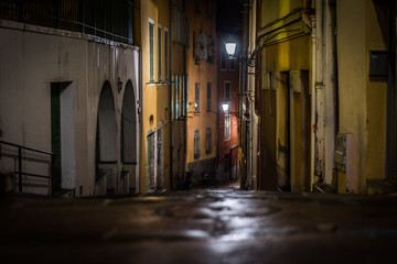 Beautiful streets of the night city of Nice in the south of France