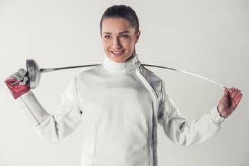 Beautiful female fencer