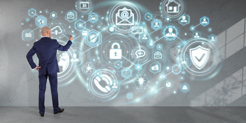 Businessman protecting his data personal information 3D rendering