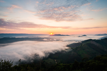 Fototapeta na wymiar Sunrise and the mist in winter morning