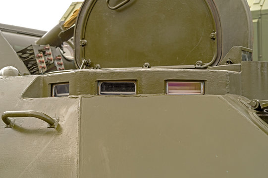 window for viewing in a protective shield on Russian patrol vehi