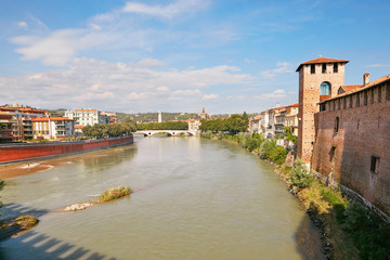 Obraz premium VERONA, ITALY - AUGUST 17, 2017: Panoramic view from the promenade in Verona.