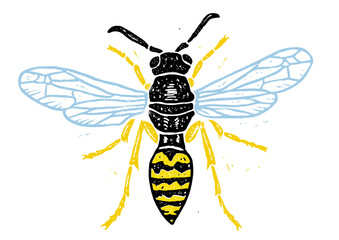 Wasp linocut linocut illustration, draw, ink, vector