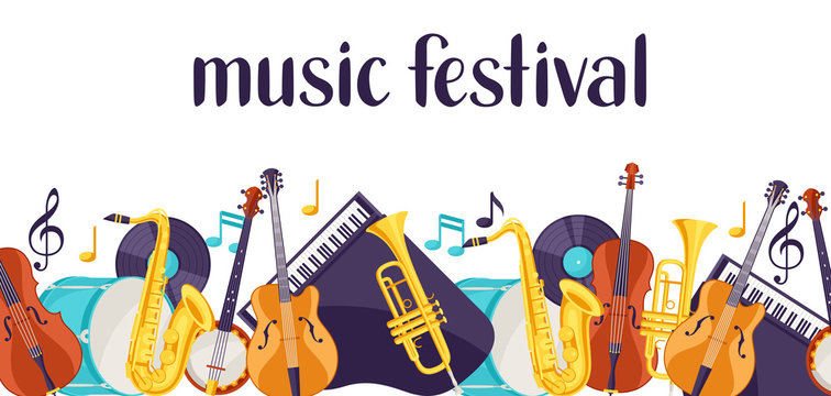 Jazz music festival banner with musical instruments