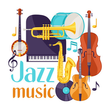 Jazz music festival background with musical instruments