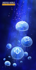 Magic glowing jellyfish underwater. Transparent glowing blue medusa. Undersea world © Nina