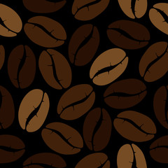 Seamless pattern coffee beans in brown. Vector.