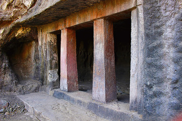 Fototapeta na wymiar Brahmanical cave, Facade, Aurangabad Caves, Aurangabad, Maharashtra